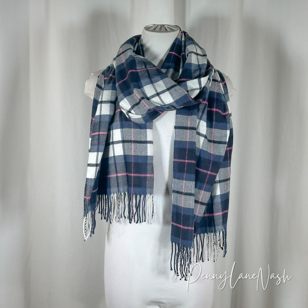 GAP Plaid Fringed Blanket Scarf Wrap Navy